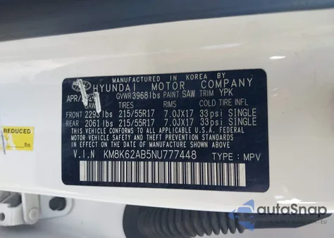 2022 Hyundai Kona Sel z USA, uszkodzony, nr VIN KM8K62AB5NU777448